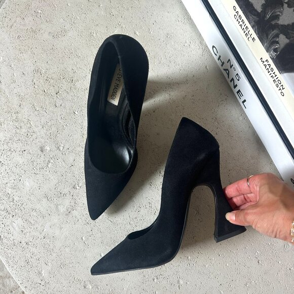 Steve Madden Suede Black Zana Sculpted Heel Pointed-Toe Pumps Dress Shoe Size 8M - Picture 1 of 9